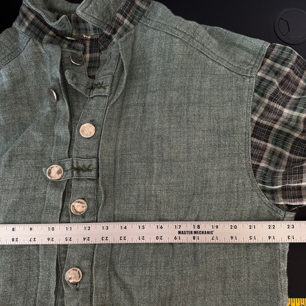 Lagenlook Button Down Shirt Womens 2XL Mens XL Green Unisex Hippie Hobbitcore - Picture 11 of 12